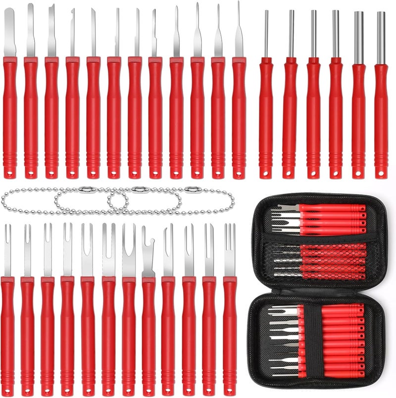 Anglekai 30+4P Terminal Pin Removal Tool Kit, Electrical Connector Depinning Tool Terminal Pin Extractor Kit Wire Release Tool for Car Household Devices (Red) - Image 1